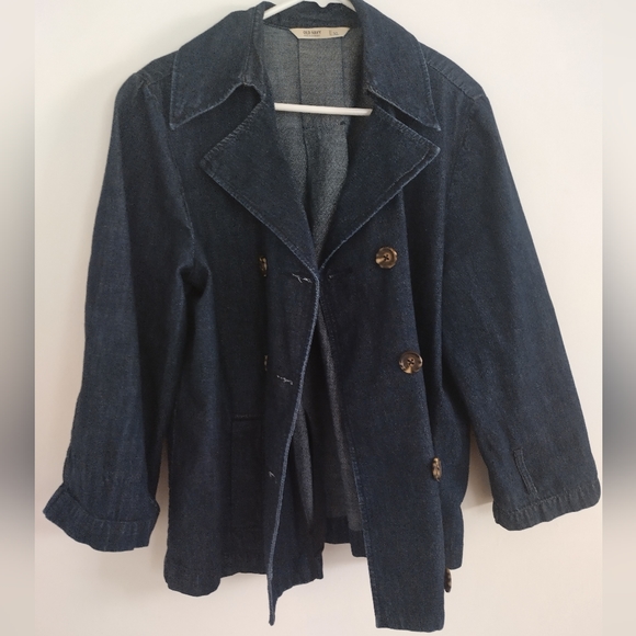DOUBLE BREASTED DENIM PEA COAT JACKET SIZE XL - Picture 9 of 9